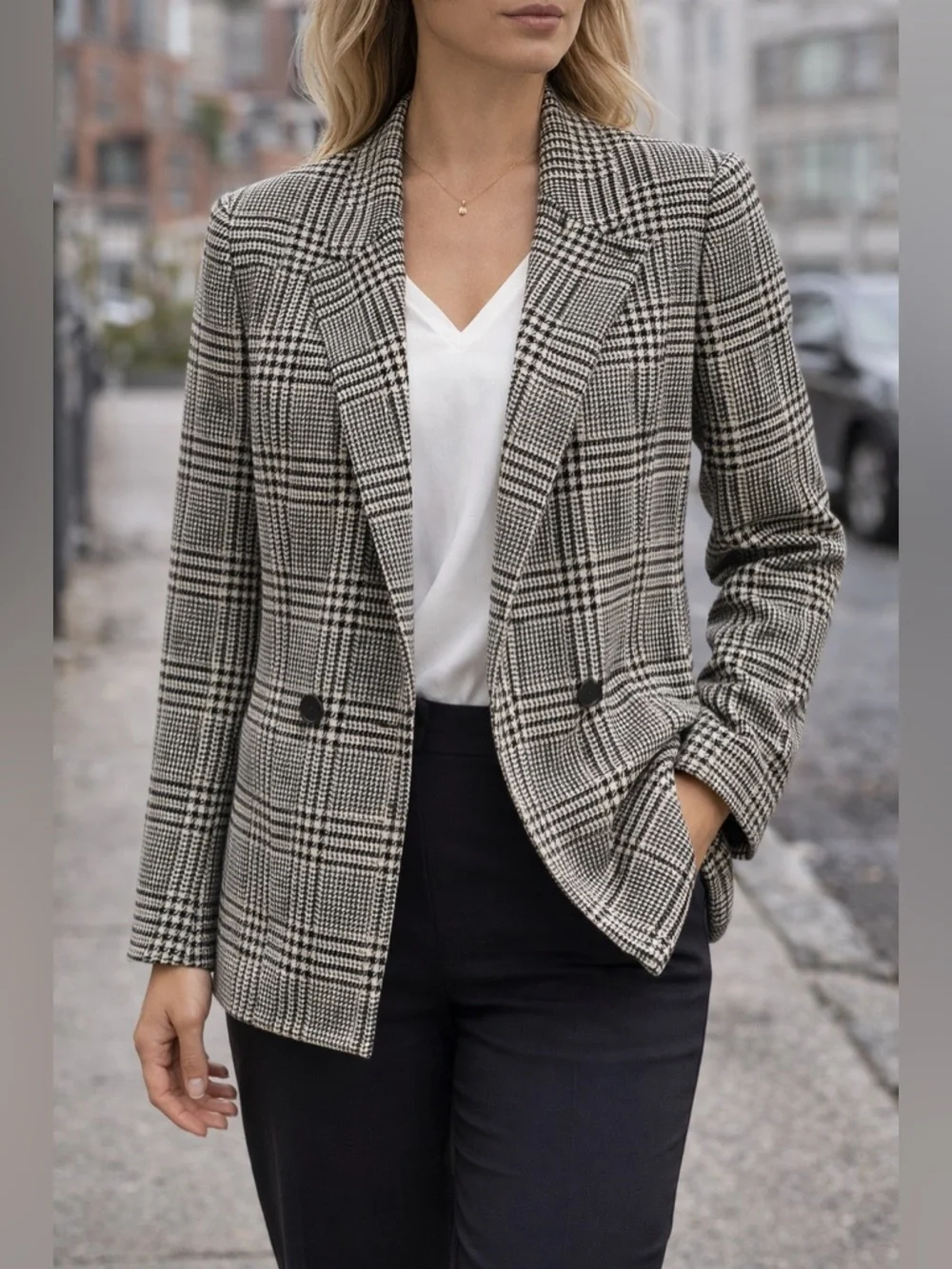 Liz Claiborne Houndstooth Blazer Women Size 4 Wool Blend Classic Jacket